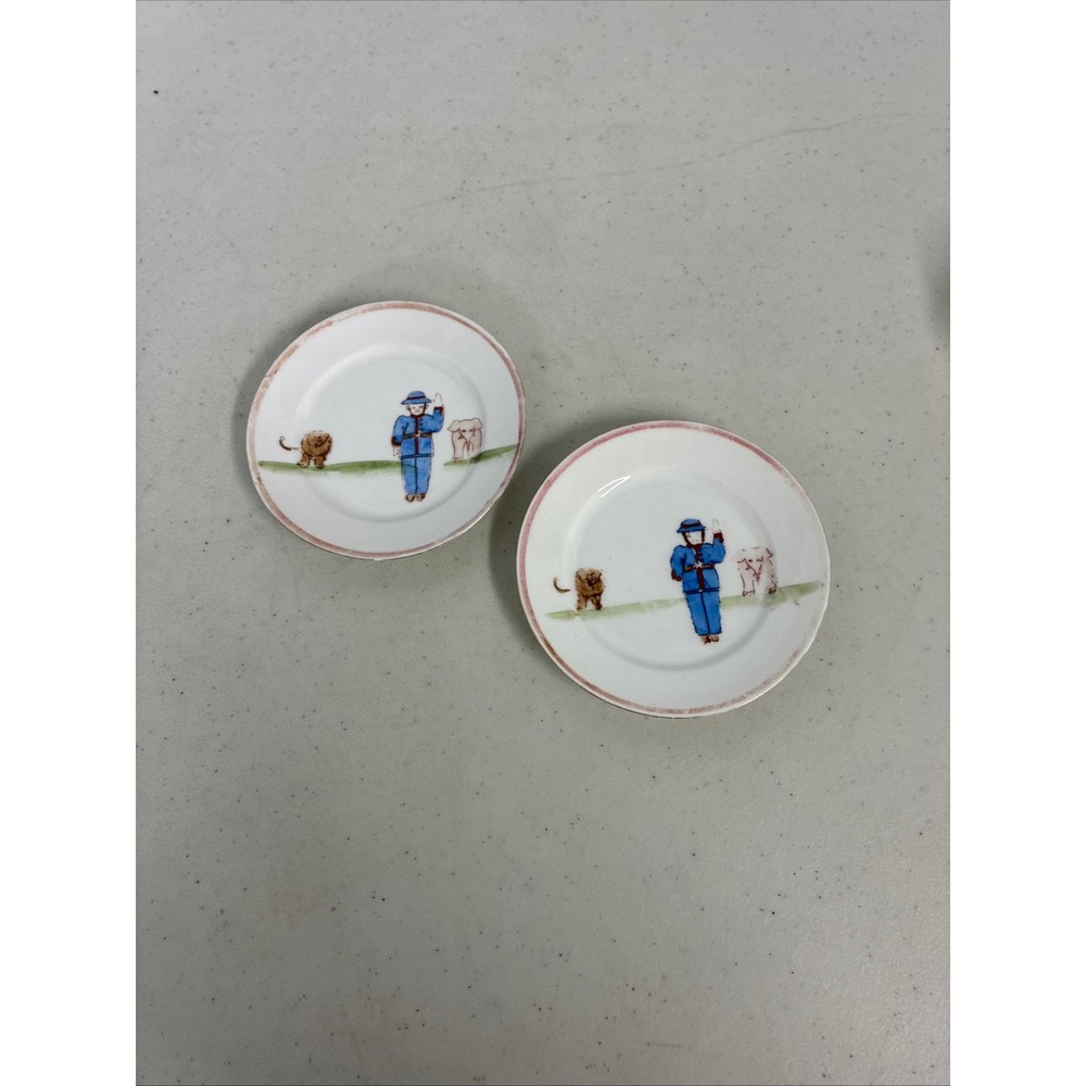 Vintage Nippon Hand Painted Porcelain Butter Pats Circus Keeper Lion Elephant